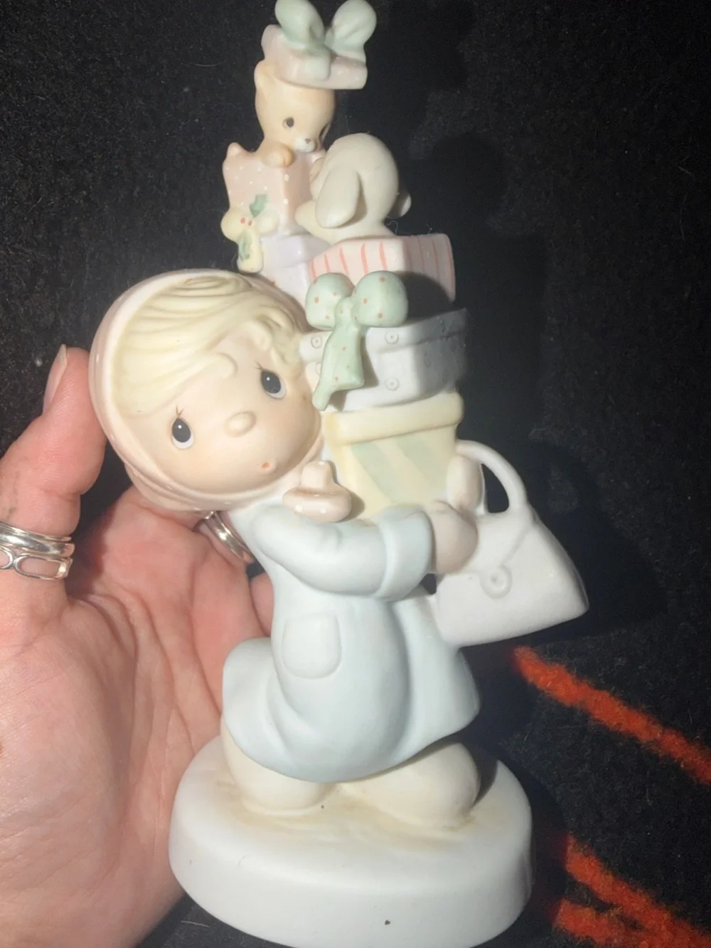 Precious Moments Pastel Girl Figurine Carrying Gifts - White & Pastels